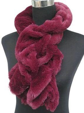 Claire's Plush Braided Faux Fur Scarf - Burgundy